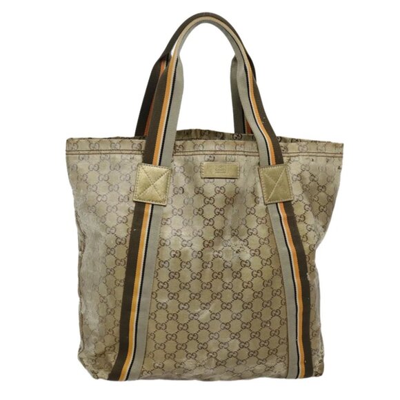 GUCCI GG Canvas Sherry Line Tote Bag Coated Canvas Gold Orange Auth 91624 - Picture 1 of 16